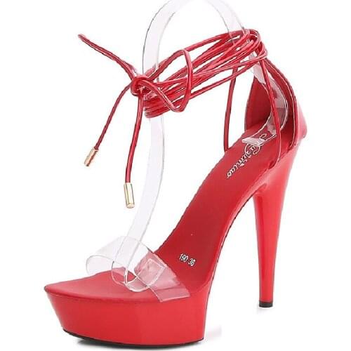 Walking Show Stripper Heels Clear Shoes Woman Platforms High Heels Sandals Women Sexy Big Yard Shoes 2021 New Gladiator Style