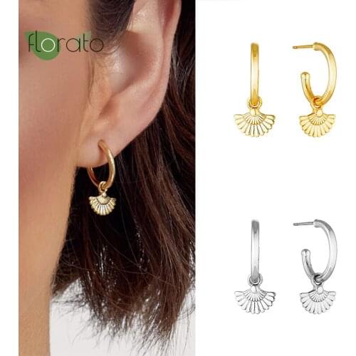 925 Sterling Silver Ear Needle Shell Shape Drop Earrings for Women Geometric Sector Dangle Hanging Earring Fashion Jewelry