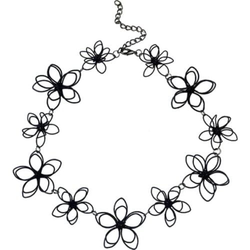 Flower Necklace Short Choker Floral Black Jewelry Women Clavicle Chain Statement