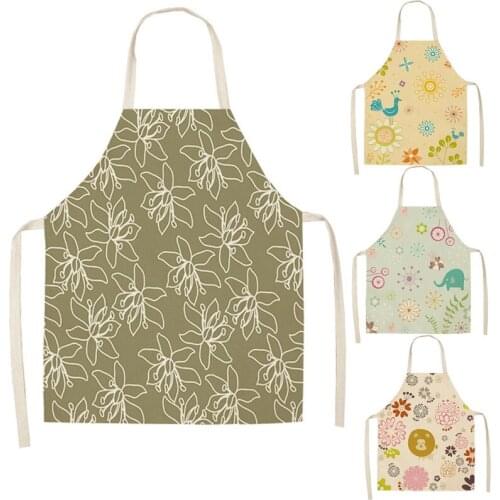 1 Pcs Cotton Baking Waist Bib Linen Floral Printed Kitchen Sleeveless Apron Women Home Cooking Pinafore