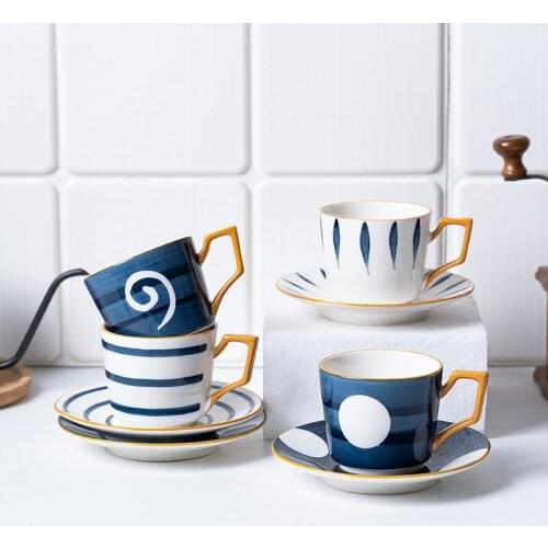 2-Piece Hand-Painted Glazed Ceramic Coffee Mug Set with Dish Japanese Style and Japanese Style Breakfast Cup Afternoon Tea Cup