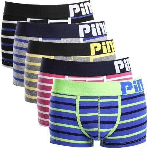 5pcs 2020 Pink Heroes High-Quality Cotton Underwear Men Boxer Shorts Classic Striped Male Underpants Comfortable U-bag