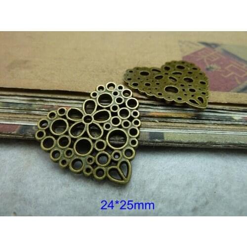 90 pcs Hollow Out Heart Charms Antique Brass Tone 24*25mm - Free Shipping