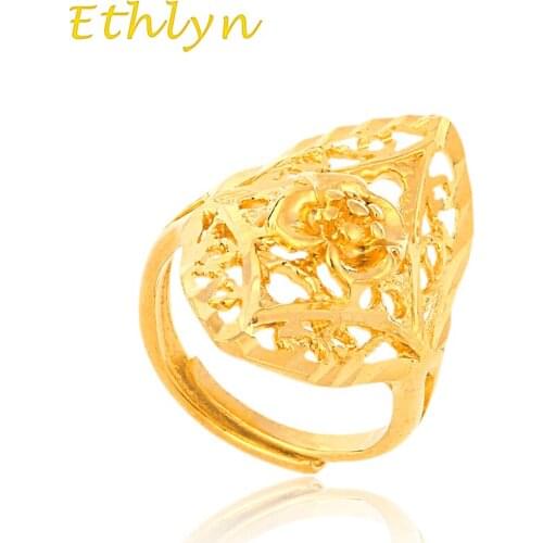 Ethlyn Jewelry Ethiopian golden ring Gold Color Engagement Adjustable size Finger Ring for Ethiopian / African/ Nigerian R15