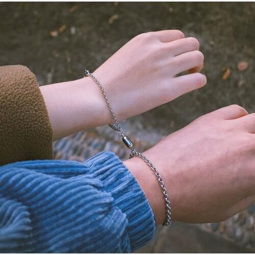 2pcs /Set Steel O-Shaped Magnet Bracelet for Couples Stainless steel Charm Attractive Men and Women Valentine'Day Bangles Gifts