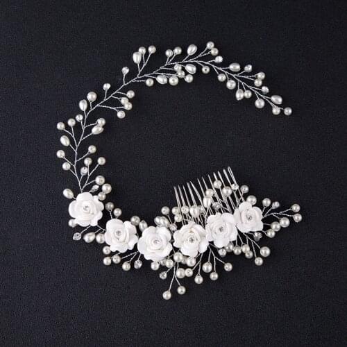 Flower Pearls Bridal HairBand Hand-made Korea Wedding Hair Pieces With Comb Headband Accessori Capelli Sposa SQ139