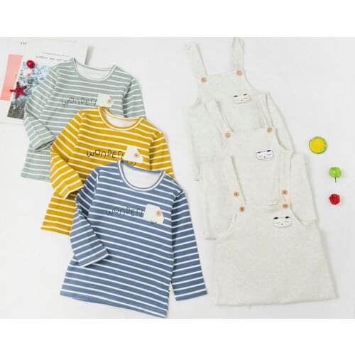 Baby Cothing 2021 Spring Autumn New Cartoon Fashion Infant Boys Girls Stripe Long Sleeve Tops Casual Overalls Trousers Two-Piece