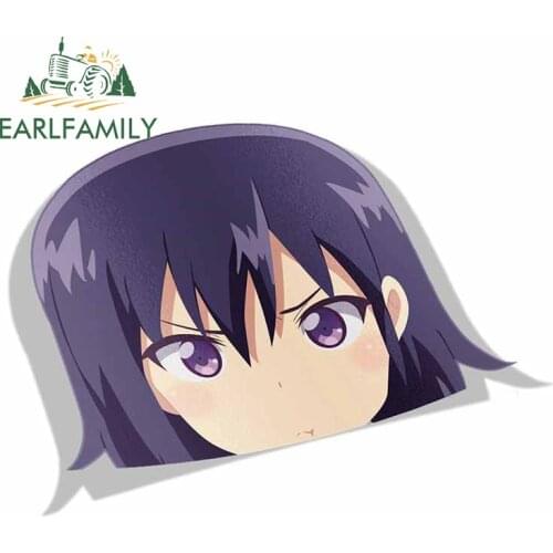 EARLFAMILY Car Sticker for Vignette Tsukinose April Gabriel Dropout Peeker Big Head Anime Vinyl JDM Rear Windshield Trunk Decal