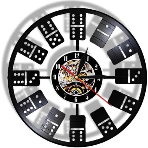Chinese Dominoes And Numbers Art Vinyl Record Wall Clock Rectangular Domino Decor For Game Room Pai Gow Gambling Game Vintage