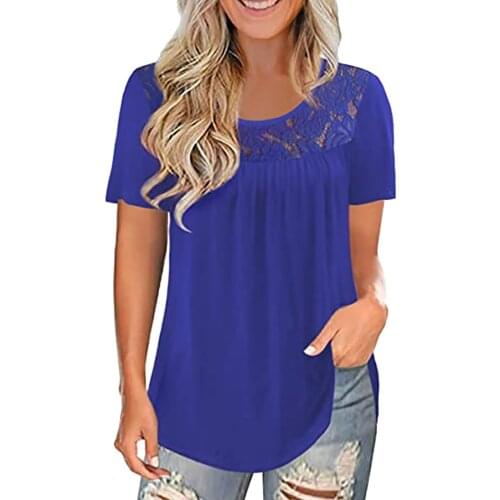 Lace Blue Tops For Ladies Plus Size Clothes Blusas Mujer De Moda 2021 Summer Fashion Tunic Clothes Haut Femme Élégant Blusas