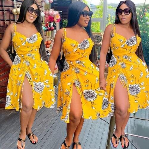 Summer Fashion Trend Commuter Womens Solid Color Irregular Printed Halter Drawstring Dress