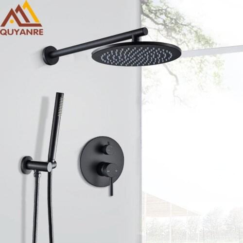 Matte Black Round Shower Faucet Set Wall Mounted Rainfall Shower Faucet Solid Brass Shower System Kit 2-way Mixer Bath Shower
