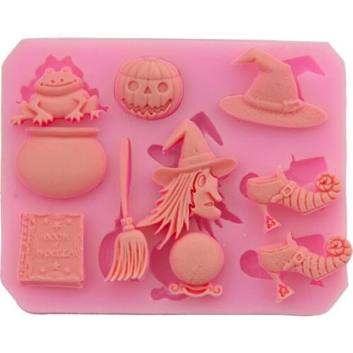 Halloween Broom Pumpkin Frog Witch Silicone Fondant Soap 3D Cake Mold Cupcake Chocolate Decoration Baking Tool