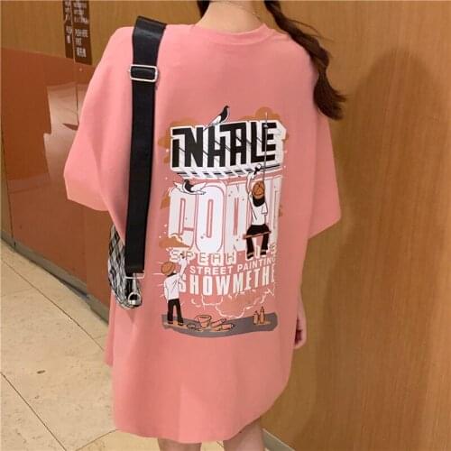 Cute Cartoon Sweet Girls Japanese Streetwear Harajuku Fun Pink Kawaii Casual Tops Ulzzang Vintage Loose New Summer Women T-Shirt