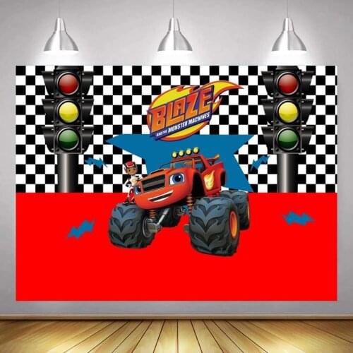 Monster Machine Truck Car Photography Backdrop Boys 1st Birthday Racing Photo Background Red Vinyl Photo Booth Props