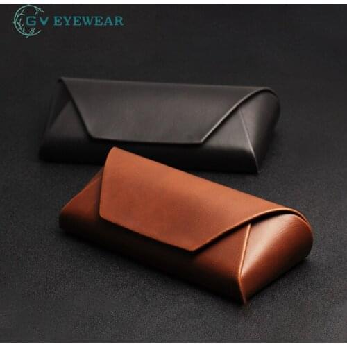 High-end handmade Japanese style crazy horse leather brown PU leather plus retro art anti-compression myopia glasses & sunglass