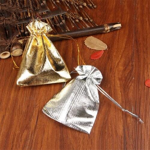 Wholesale 500pcs/lot Gold Silver Satin Bags 9x12cm Cute Watch Jewelry Packaging Bags Wedding Favors Drawstring Candy Gift Bag