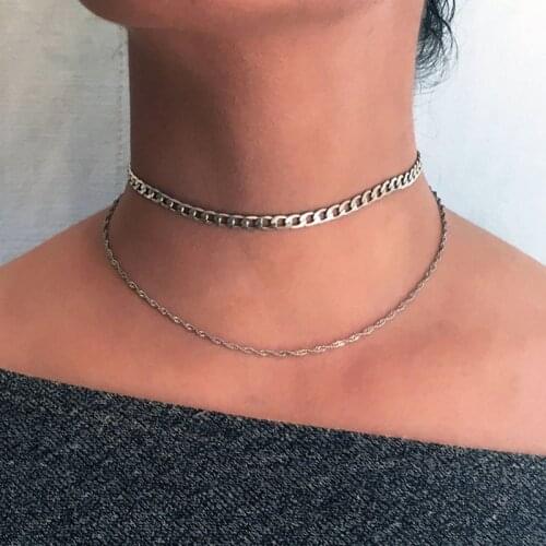 Double Layer Twisted Thick Chain Choker Necklace for Women Ladies Punk Vintage Geometric Chocker Necklace Jewelry Kolye YN1514