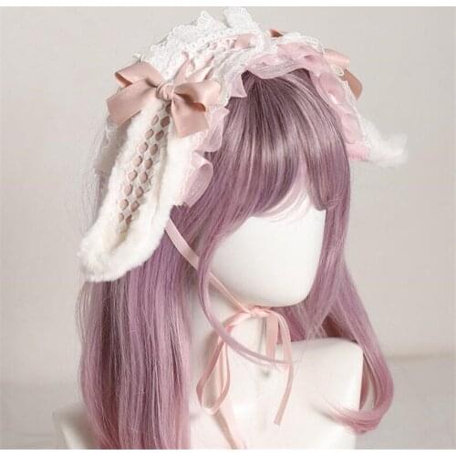 Handmade Plush Lop Ear Detachable Hair Band Girl Bunny Lace Bowknot Headwear KC Hair Accessories B1714