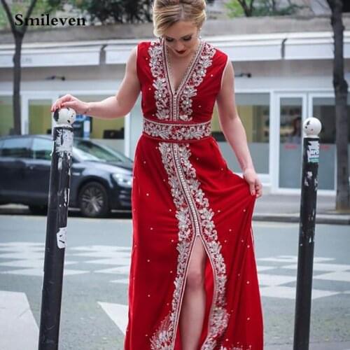 Smileven Sleeveless Sexy Kaftan Evening Dresses Crystal Appliqued Lace Women Mother Dress Arabic Muslim Special Occasion Dresses