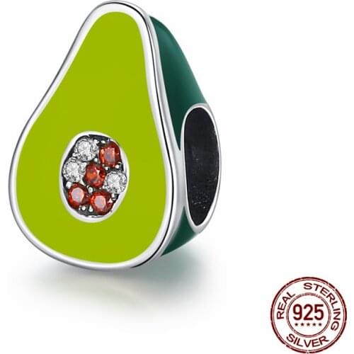 PANDACH 925 Sterling Silver Jewelry Green Enamel Avocado Fruit Charm for Original Silver Bracelet Women Jewelry Making C129