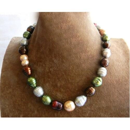 Wedding Woman Jewelry 18'' 10-15mm Real Colorful Pearl Choker Necklace Natural Freshwater Pearl Handmade 45cm