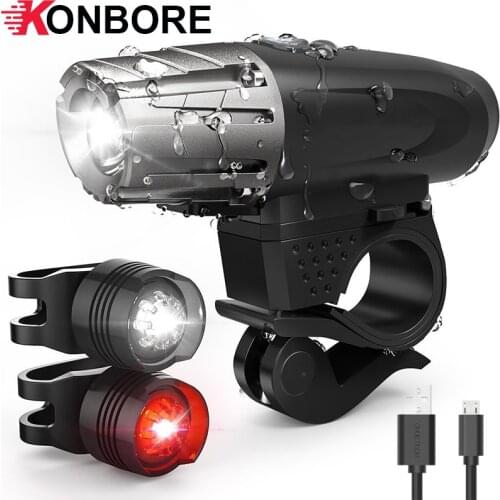Bicycle Light Front USB Rechargeable IPX65 Waterproof Bike Front & Rear Light Set MTB Road Cycling Flashlight Safety Tail Light