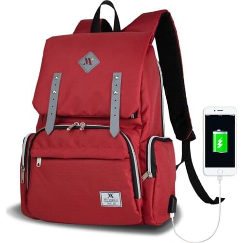 Smart Bag Mother Star With Usb Input Mother Baby Care And Red Backpack Large Capacity Multifunctional Waterproof Travel Diaper