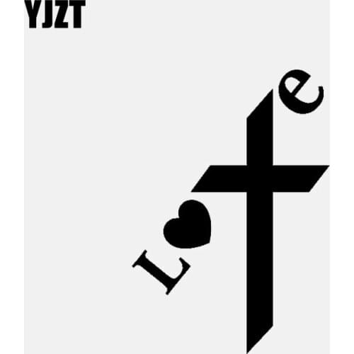 YJZT 9.2CM*13CM LOVE HEART CROSS JESUS VINYL DECAL CAR STICKER CHRISTIAN FAITH CHURCH CHRIST Black/Silver C3-1334
