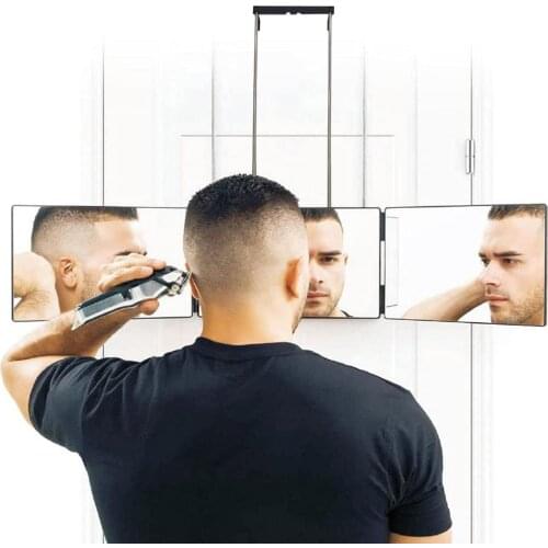 3 Way Make Up Mirror Trifold Mirror with Led Self Hairdressing Mirror Three-fold Mirror Hair Cutting Styling DIY Haircut Tool