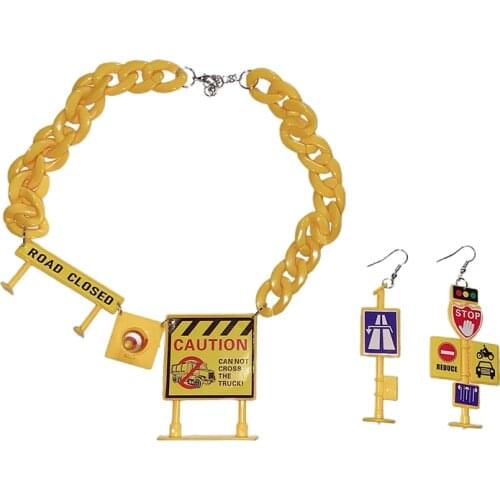 New Punk Funny Traffic Road Sign Construction Dangle Earrings For Women Geometric Long Earrings Brinco Fashion Party Jewelry