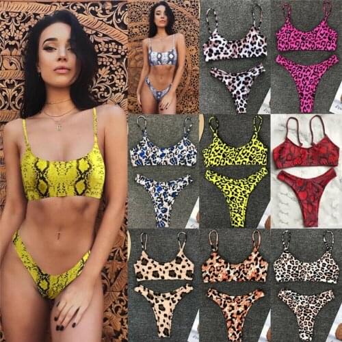 Bikini 2019 Women Push Up Leopard Bikini Set Bra Padded Strapless Swimwear Bandage Lady Swimsuit Bathing Suit