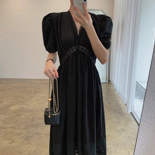 Short Sleeve Party Summer Runway Vintage Elegant Dress Luxury A-Line 2021 Dresses Women Boho High Waist Lace Lantern Sleeve