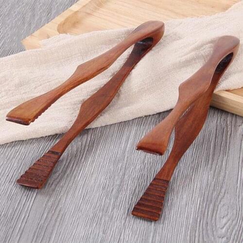 1PC Wooden Foods Clips Bamboo Cooking Kitchen Tongs Food BBQ Tool Salad Bacon Steak Bread Home Kitchenware 150gE