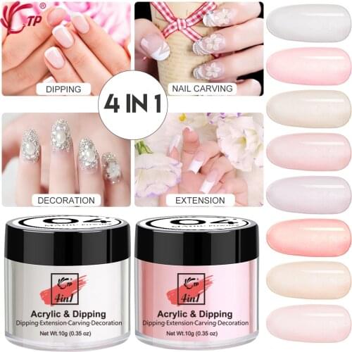 10g 4 in 1 Dipping Nail Powder Crystal Acrylic Dip Carving Art Drawing French Decoration Cure Builder Gel Polymer Extension