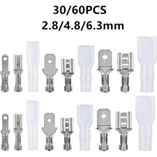 180/60PCS 2.8mm 4.8mm 6.3mm Insulated Spade Wire Connectors Female & Male Crimp Terminal Set Electrical Cable Crimp Terminal