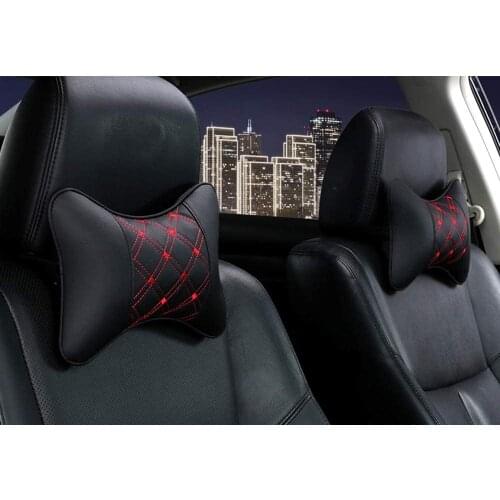 2 Pcs PU & Cloth Excellent Durability Auto Safety Car Headrest Breathe Seat Head Neck Rest Pillow Universal Fit For All Vehicles