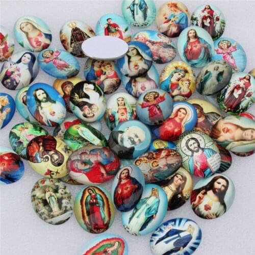 30x40mm Random Mixed Christ Virgin Angel The Virgin Mary. Oval Glass Cabochon Flatback Photo Base Tray Blank Accessories 5pcs