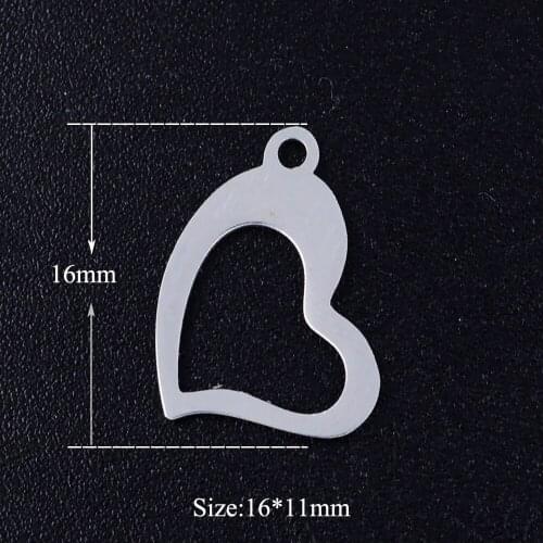 5pcs/lot Hollow Heart Stainless Steel DIY Charms Wholesale DIY Pendants for Necklace Making High Polished Factory Sale