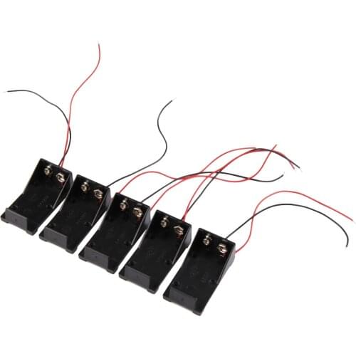5PCS Single Slots 1x 9V Battery Clip Holder Case Box with Wire Leads DIY Power Bank 1X 9V Batteries Storage Box Case Accessories