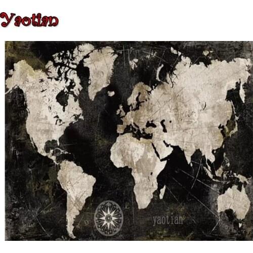 Diamond Embroidery World Map Black And White Abstract Art 5D Diamond Painting Full Square Round Drill Mosaic Cross Stitch Kit