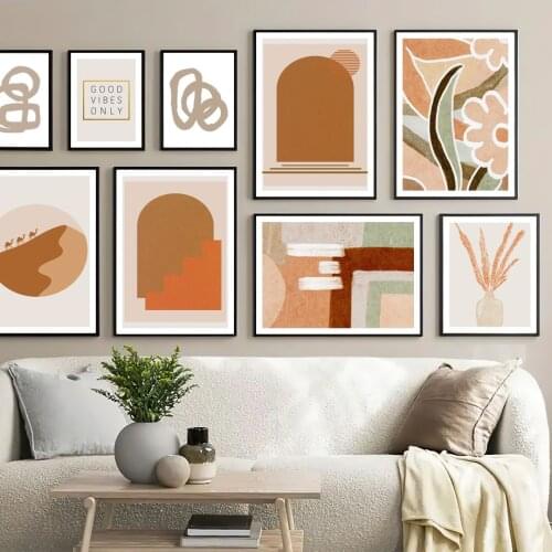 Beige White Burnt Orange Abstract Neutral Boho Nordic Poster Quote Wall Art Print Canvas Painting Decor Pictures For Living Room