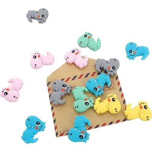 Chenkai 10PCS Silicone Dinosaur Teether Beads Baby Animal Teething Beads For DIY Baby Dummy Pacifier Necklace Chain Accessories