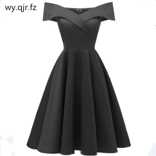 CD1635H#Satin drill wine red Navy blue black short Boat Neck Bridesmaid dresses wessing party dress gown prom wholesale women