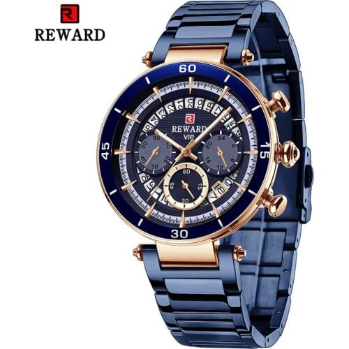 Reward Men Quartz Watches Chronograph Sport Waterproof Wrist Watch Stainless Steel Strap Timepieces Dress Wristwatch for Male