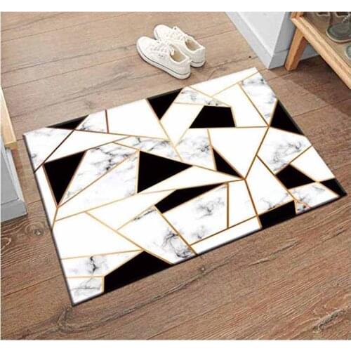 Black White Marble Texture Patchwork Design Entryway Mat, Abstract Artistic Pattern Print Welcome Mat, Rubber Back Anti Slip Mat
