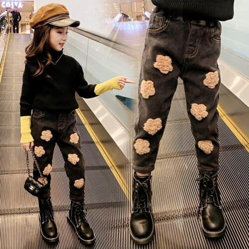 2021 Spring Autumn Girls Jeans Baby Denim Pants Kids Fashion Trousers Children Girls Bottoms Streetwear High Waist Pants D578