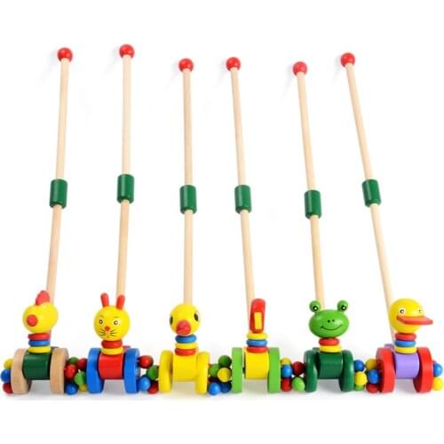 Cute Cartoon Animals Funny Wooden Car Toys Kids Wooden Toys Kids Baby Puzzle Trolley Cart Toys Wood Pushing Toy