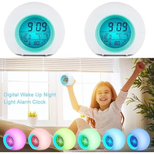 7Colors Change Night Glowing Digital Alarm Clock Natural Sounds nixie table watch electronic desk clock for kids alarm clock