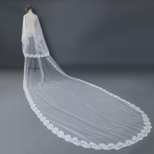 5m Wedding Veil Long Bridal Veils 5m*3m Wedding Accessories Soft Tulle with Floral Applique Free Shipping